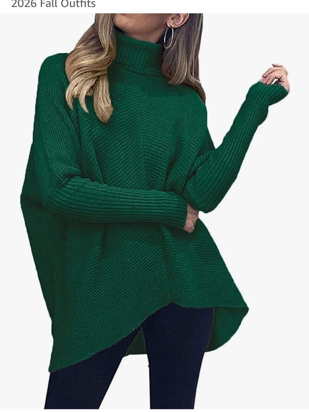 Amazon Women's Emerald Green Ribbed Turtleneck Sweater